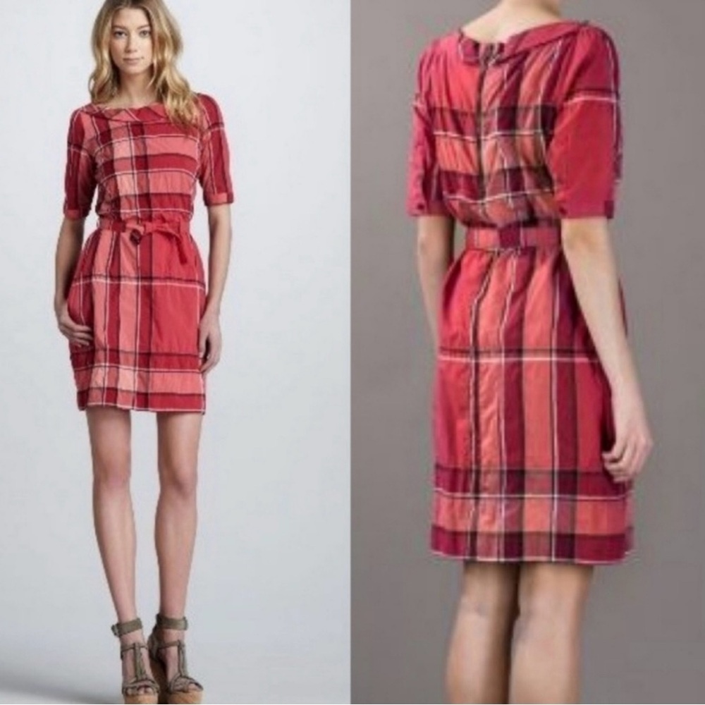 Burberry Brit Kristie Belted Dress Boysenberry Red Nova Check Plaid - Picture 5 of 14